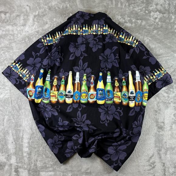 KY'S Hawaiian Shirt Mens L Tropical Button Up Floral Beer Beach USA Made B35 - Picture 2 of 5